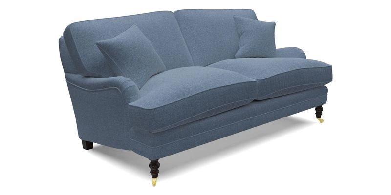 Coates 3 Seater Sofa in Mohair Velvet Indigo with Seat and Back Cushions in Gertrude Jekyll Meadow Flower Blue