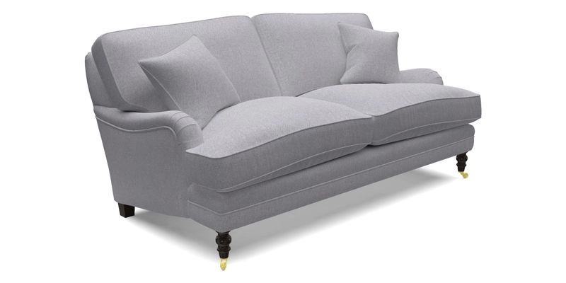 Coates 3 Seater Sofa in Mohair Velvet Indigo with Seat and Back Cushions in Gertrude Jekyll Meadow Flower Blue