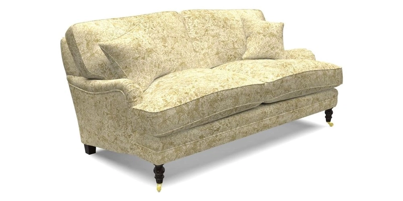 Coates 3 Seater Sofa in Mohair Velvet Indigo with Seat and Back Cushions in Gertrude Jekyll Meadow Flower Blue