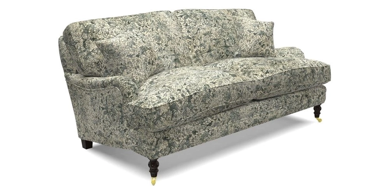 Coates 3 Seater Sofa in Mohair Velvet Indigo with Seat and Back Cushions in Gertrude Jekyll Meadow Flower Blue