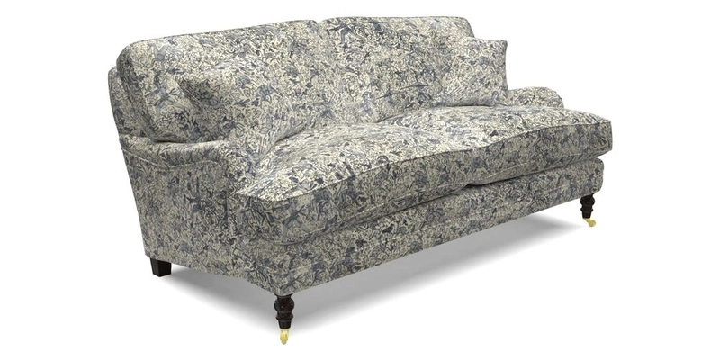 Coates 3 Seater Sofa in Mohair Velvet Indigo with Seat and Back Cushions in Gertrude Jekyll Meadow Flower Blue