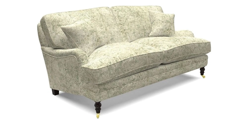 Coates 3 Seater Sofa in Mohair Velvet Indigo with Seat and Back Cushions in Gertrude Jekyll Meadow Flower Blue