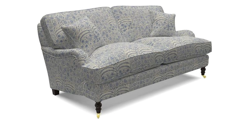 Coates 3 Seater Sofa in Mohair Velvet Indigo with Seat and Back Cushions in Gertrude Jekyll Meadow Flower Blue