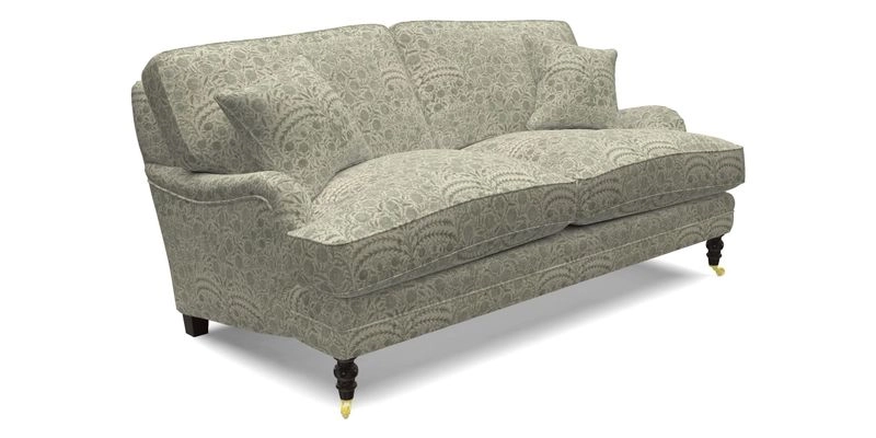 Coates 3 Seater Sofa in Mohair Velvet Indigo with Seat and Back Cushions in Gertrude Jekyll Meadow Flower Blue