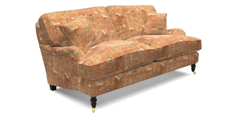 Coates 3 Seater Sofa in Mohair Velvet Indigo with Seat and Back Cushions in Gertrude Jekyll Meadow Flower Blue