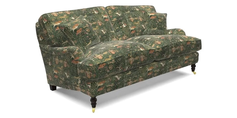 Coates 3 Seater Sofa in Mohair Velvet Indigo with Seat and Back Cushions in Gertrude Jekyll Meadow Flower Blue