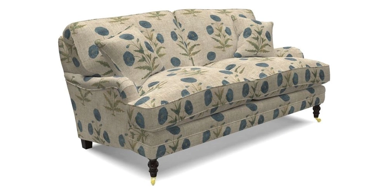 Coates 3 Seater Sofa in Mohair Velvet Indigo with Seat and Back Cushions in Gertrude Jekyll Meadow Flower Blue