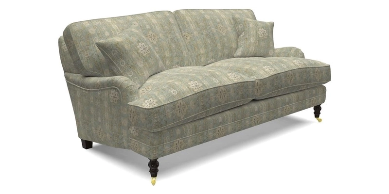 Coates 3 Seater Sofa in Mohair Velvet Indigo with Seat and Back Cushions in Gertrude Jekyll Meadow Flower Blue