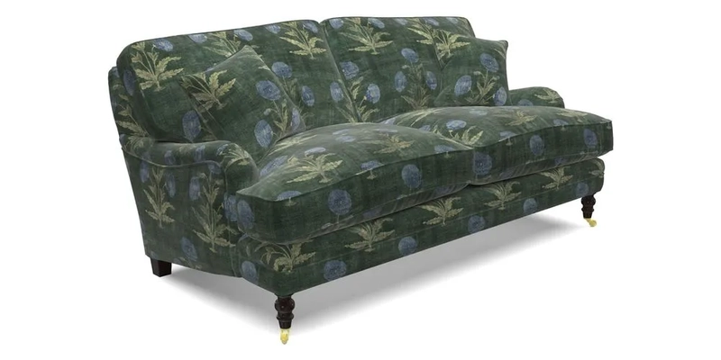 Coates 3 Seater Sofa in Mohair Velvet Indigo with Seat and Back Cushions in Gertrude Jekyll Meadow Flower Blue