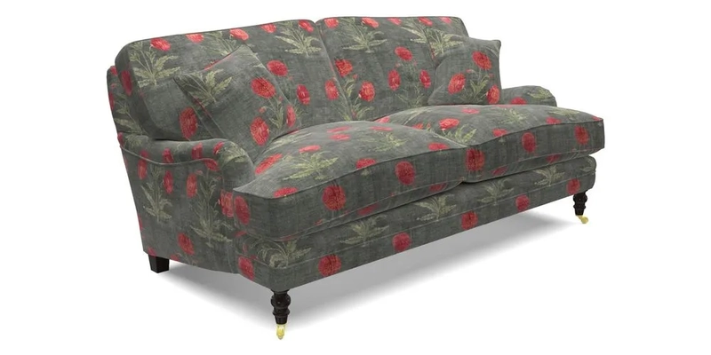 Coates 3 Seater Sofa in Mohair Velvet Indigo with Seat and Back Cushions in Gertrude Jekyll Meadow Flower Blue