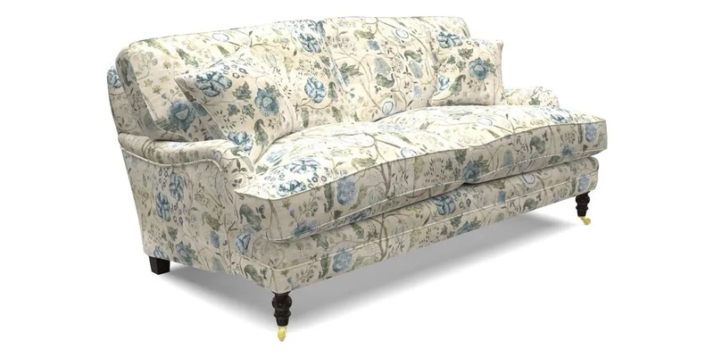 Coates 3 Seater Sofa in Mohair Velvet Indigo with Seat and Back Cushions in Gertrude Jekyll Meadow Flower Blue