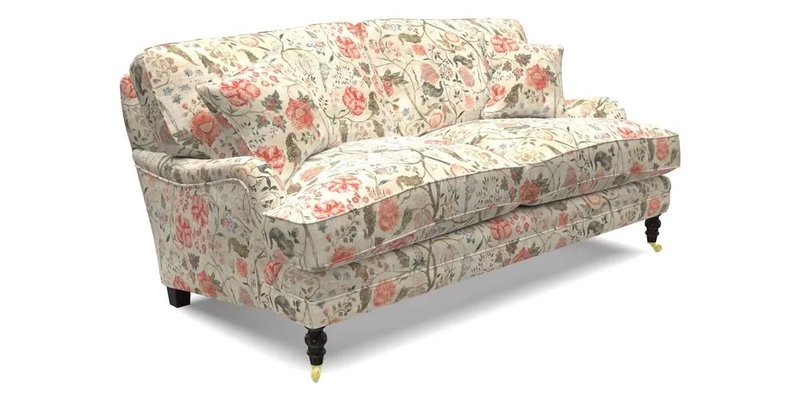 Coates 3 Seater Sofa in Mohair Velvet Indigo with Seat and Back Cushions in Gertrude Jekyll Meadow Flower Blue