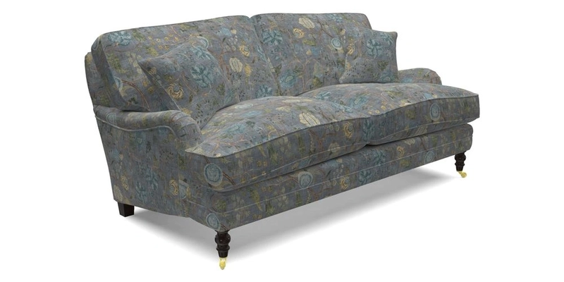 Coates 3 Seater Sofa in Mohair Velvet Indigo with Seat and Back Cushions in Gertrude Jekyll Meadow Flower Blue