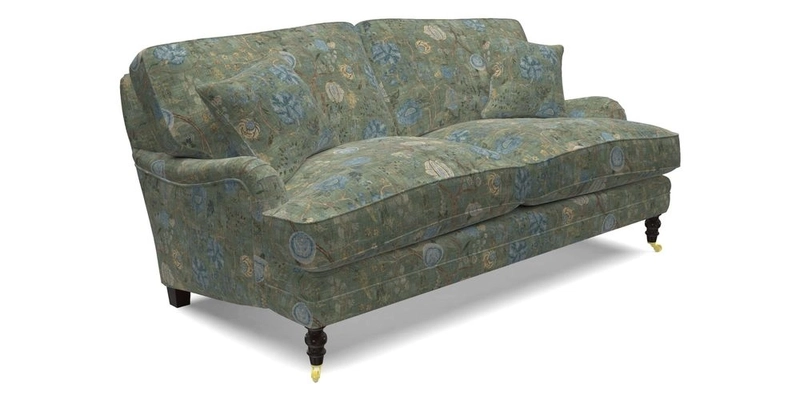 Coates 3 Seater Sofa in Mohair Velvet Indigo with Seat and Back Cushions in Gertrude Jekyll Meadow Flower Blue