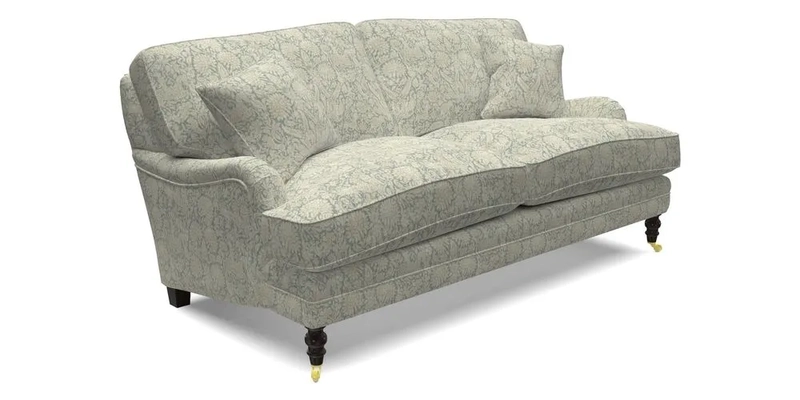 Coates 3 Seater Sofa in Mohair Velvet Indigo with Seat and Back Cushions in Gertrude Jekyll Meadow Flower Blue