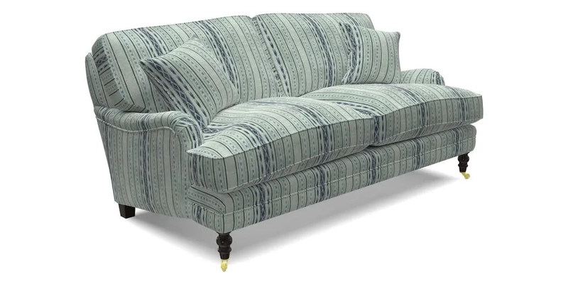 Coates 3 Seater Sofa in Mohair Velvet Indigo with Seat and Back Cushions in Gertrude Jekyll Meadow Flower Blue