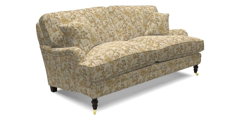 Coates 3 Seater Sofa in Mohair Velvet Indigo with Seat and Back Cushions in Gertrude Jekyll Meadow Flower Blue