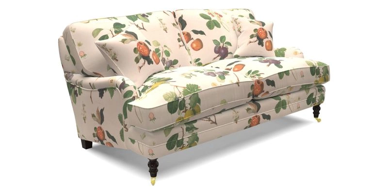 Coates 3 Seater Sofa in Mohair Velvet Indigo with Seat and Back Cushions in Gertrude Jekyll Meadow Flower Blue