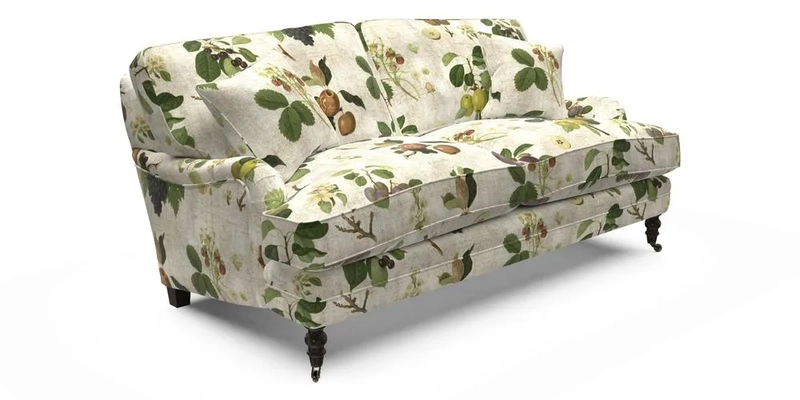 Coates 3 Seater Sofa in Mohair Velvet Indigo with Seat and Back Cushions in Gertrude Jekyll Meadow Flower Blue