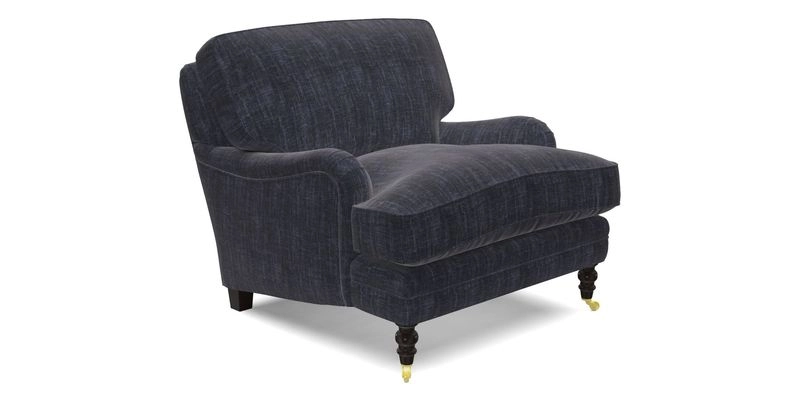 Coates Chair in RHS Gertrude Jekyll Lattice Blue with Seat and Back Cushions in Mohair Velvet Indigo