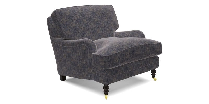 Coates Chair in RHS Gertrude Jekyll Lattice Blue with Seat and Back Cushions in Mohair Velvet Indigo