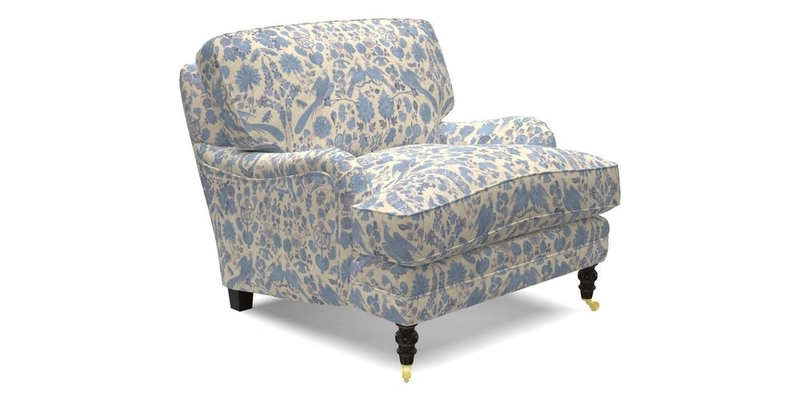 Coates Chair in RHS Gertrude Jekyll Lattice Blue with Seat and Back Cushions in Mohair Velvet Indigo