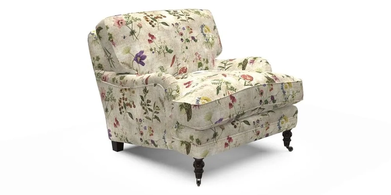 Coates Chair in RHS Gertrude Jekyll Lattice Blue with Seat and Back Cushions in Mohair Velvet Indigo