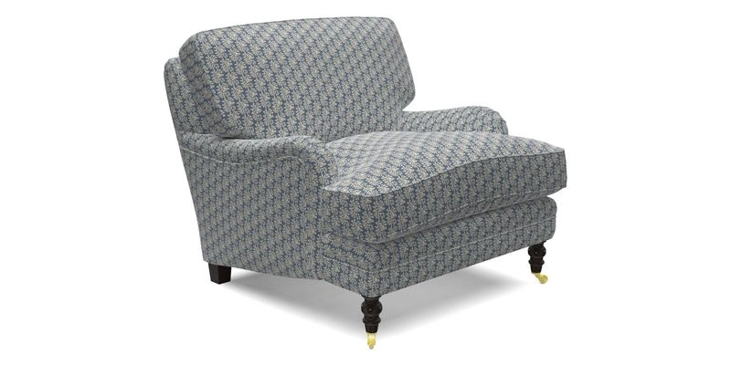Coates Chair in RHS Gertrude Jekyll Lattice Blue with Seat and Back Cushions in Mohair Velvet Indigo