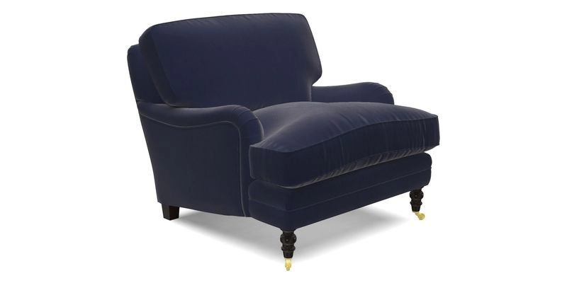 Coates Chair in RHS Gertrude Jekyll Lattice Blue with Seat and Back Cushions in Mohair Velvet Indigo