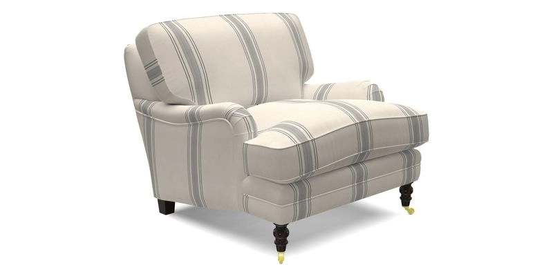 Coates Chair in RHS Gertrude Jekyll Lattice Blue with Seat and Back Cushions in Mohair Velvet Indigo