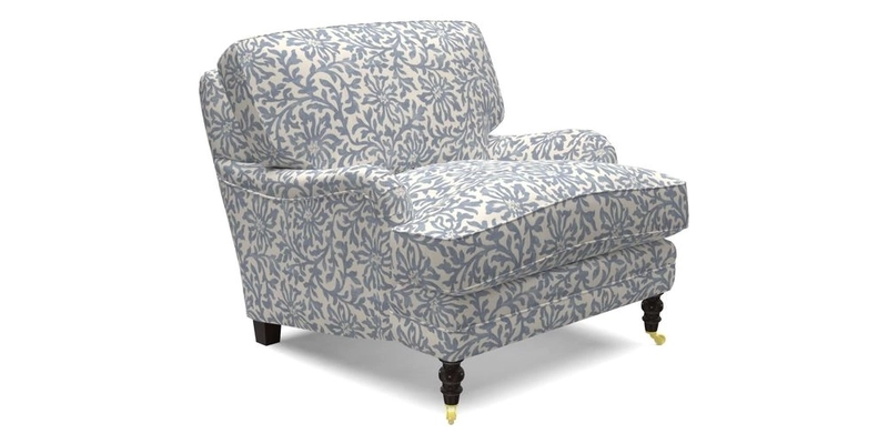 Coates Chair in RHS Gertrude Jekyll Lattice Blue with Seat and Back Cushions in Mohair Velvet Indigo