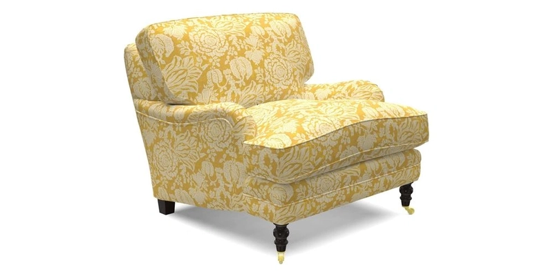 Coates Chair in RHS Gertrude Jekyll Lattice Blue with Seat and Back Cushions in Mohair Velvet Indigo