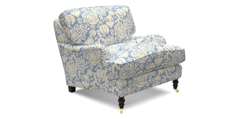 Coates Chair in RHS Gertrude Jekyll Lattice Blue with Seat and Back Cushions in Mohair Velvet Indigo