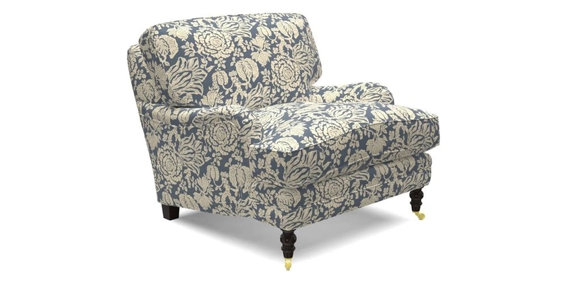 Coates Chair in RHS Gertrude Jekyll Lattice Blue with Seat and Back Cushions in Mohair Velvet Indigo
