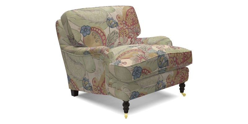 Coates Chair in RHS Gertrude Jekyll Lattice Blue with Seat and Back Cushions in Mohair Velvet Indigo