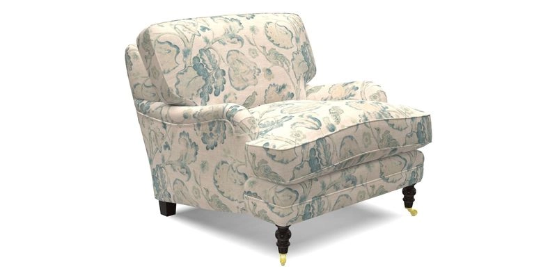 Coates Chair in RHS Gertrude Jekyll Lattice Blue with Seat and Back Cushions in Mohair Velvet Indigo