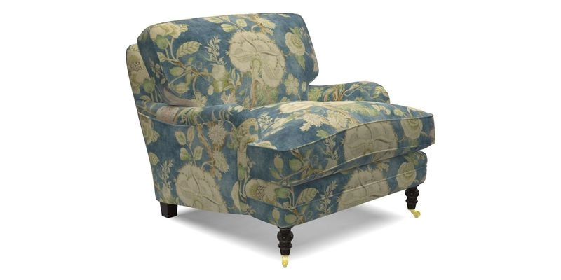 Coates Chair in RHS Gertrude Jekyll Lattice Blue with Seat and Back Cushions in Mohair Velvet Indigo