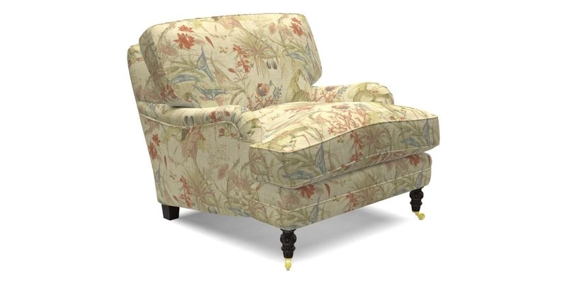 Coates Chair in RHS Gertrude Jekyll Lattice Blue with Seat and Back Cushions in Mohair Velvet Indigo