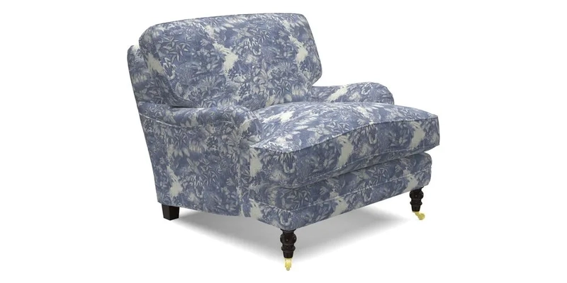 Coates Chair in RHS Gertrude Jekyll Lattice Blue with Seat and Back Cushions in Mohair Velvet Indigo