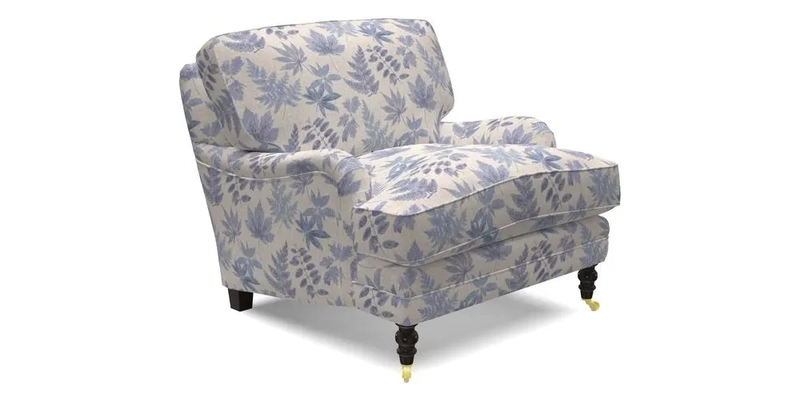 Coates Chair in RHS Gertrude Jekyll Lattice Blue with Seat and Back Cushions in Mohair Velvet Indigo