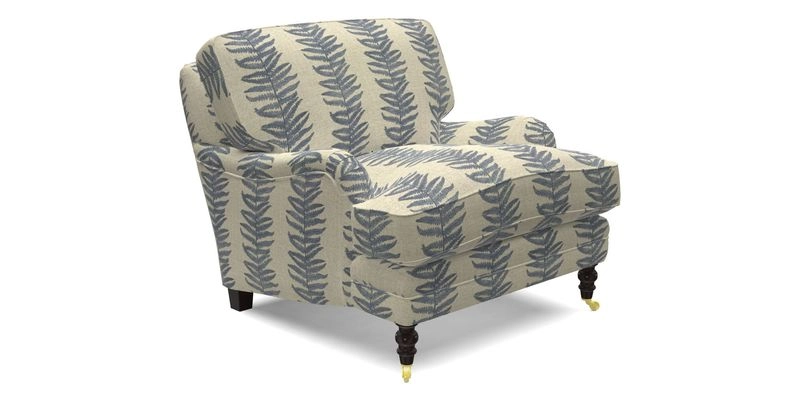 Coates Chair in RHS Gertrude Jekyll Lattice Blue with Seat and Back Cushions in Mohair Velvet Indigo