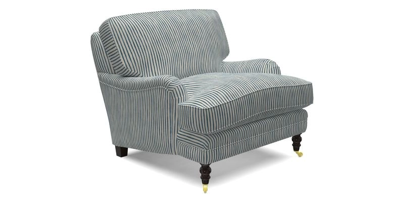 Coates Chair in RHS Gertrude Jekyll Lattice Blue with Seat and Back Cushions in Mohair Velvet Indigo