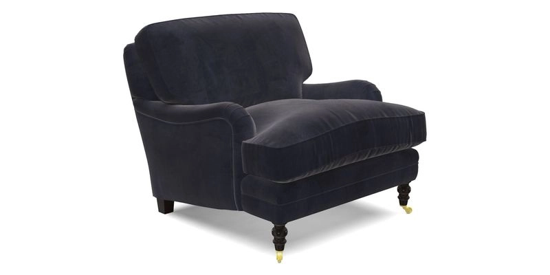 Coates Chair in RHS Gertrude Jekyll Lattice Blue with Seat and Back Cushions in Mohair Velvet Indigo