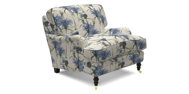 Coates Chair in RHS Gertrude Jekyll Lattice Blue with Seat and Back Cushions in Mohair Velvet Indigo