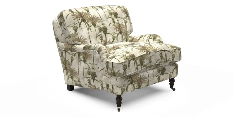 Coates Chair in RHS Gertrude Jekyll Lattice Blue with Seat and Back Cushions in Mohair Velvet Indigo