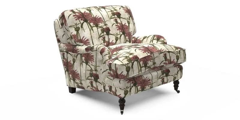 Coates Chair in RHS Gertrude Jekyll Lattice Blue with Seat and Back Cushions in Mohair Velvet Indigo