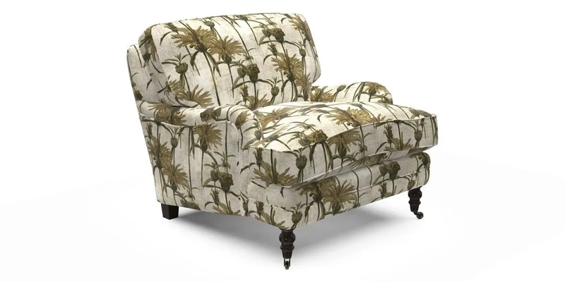 Coates Chair in RHS Gertrude Jekyll Lattice Blue with Seat and Back Cushions in Mohair Velvet Indigo