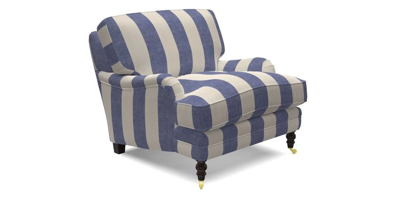 Coates Chair in RHS Gertrude Jekyll Lattice Blue with Seat and Back Cushions in Mohair Velvet Indigo