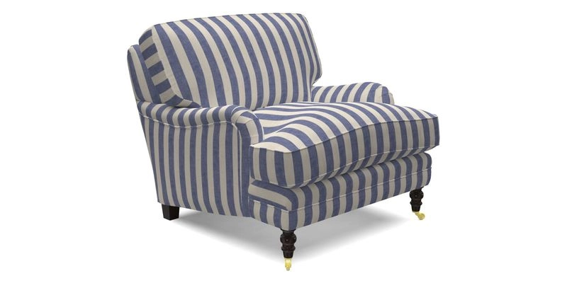 Coates Chair in RHS Gertrude Jekyll Lattice Blue with Seat and Back Cushions in Mohair Velvet Indigo