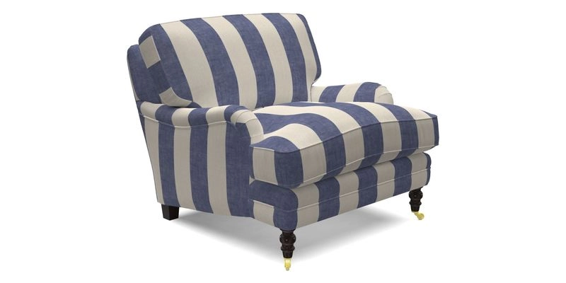 Coates Chair in RHS Gertrude Jekyll Lattice Blue with Seat and Back Cushions in Mohair Velvet Indigo